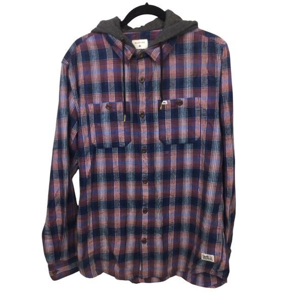 Quick Silver 90s Skater Hooded Blue Plaid Old Loggers Flannel Shirt Men's Size M - Picture 1 of 12